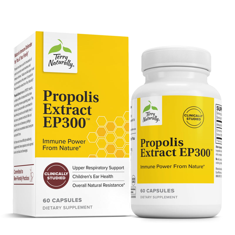 Terry Naturally Propolis Extract EP300 - Throat & Health Support - 60 Count | Health Support. 60 capsules.