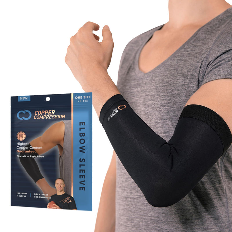 [Australia] - Copper Compression Elbow Sleeve - Copper Infused Orthopedic Brace for Tennis & Golfer Elbow, Tendonitis, Arthritis, Bursitis, Sore Joints & Muscles - Fits Men & Women -1 Sleeve - Original/Black - L Large 