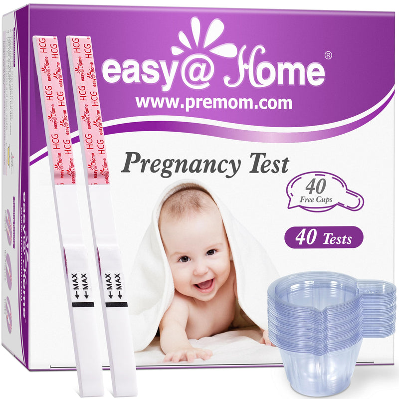 easy@Home 40 Pack Pregnancy Test Strips with Urine Cups, hCG Tests | Early detection hCG tests for home use with 40 individually sealed strips and urine cups, designed for trying to conceive. 40 Count (Pack of 1)