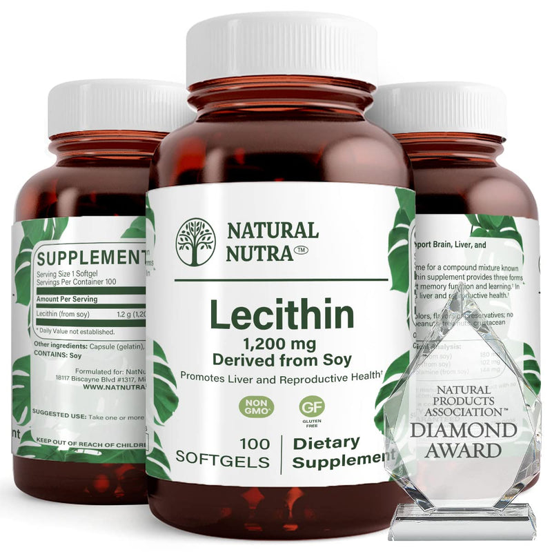 [Australia] - Natural Nutra Soy Lecithin Dietary Supplement, Support Brain Functioning, Liver Performance and Reproductive Health, Boost Brain Functioning, Gluten-Free, Non GMO, 100 Softgels 100 Count (Pack of 1) 