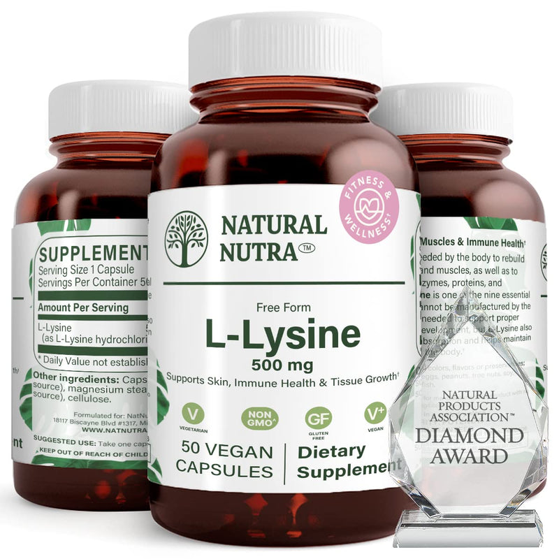 Natural Nutra L Lysine HCl Supplement, Vegan, 500 mg, 50 Capsules | Promotes Bone Health & Growth, Supports Skin Health, Improves Vitamin C Absorption, Improves Calcium Absorption, Non-GMO 50 Count (Pack of 1)