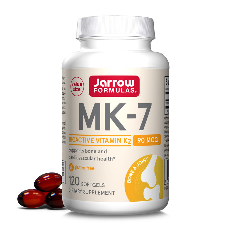 Jarrow Formulas MK-7 90 mcg - Bioactive Form of Vitamin K2-120 Servings (Softgels) - for Bone & Cardiovascular Health - Vitamin K2 MK-7 Dietary Supplement - Gluten-Free 120 Count (Pack of 1)