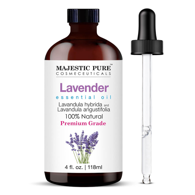 [Australia] - MAJESTIC PURE Lavender Essential Oil - Huge 4 fl oz with Glass Dropper | 100% Pure and Natural Lavender Oil | Premium Grade Essential Oils for Diffusers, Skin, Aromatherapy, Massage 4 Fl Oz (Pack of 1) 