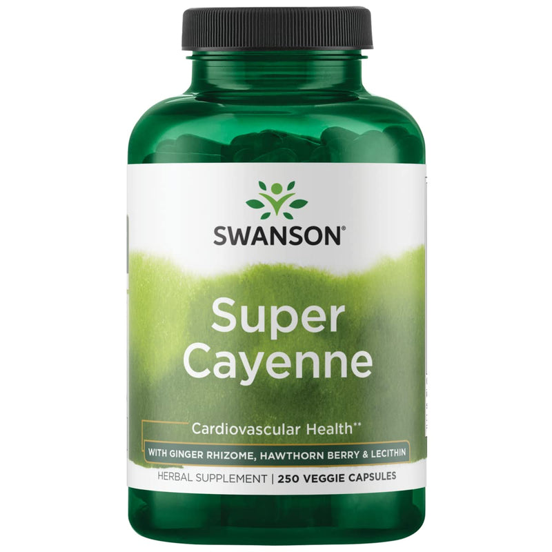 [Australia] - Swanson Super Cayenne - Herbal Supplement Promoting Heart Health, Circulation & Blood Flow - Natural Formula w/Ginger Rhizome, Hawthorne Berry & Lecithin - (250 Veggie Capsules) 1 