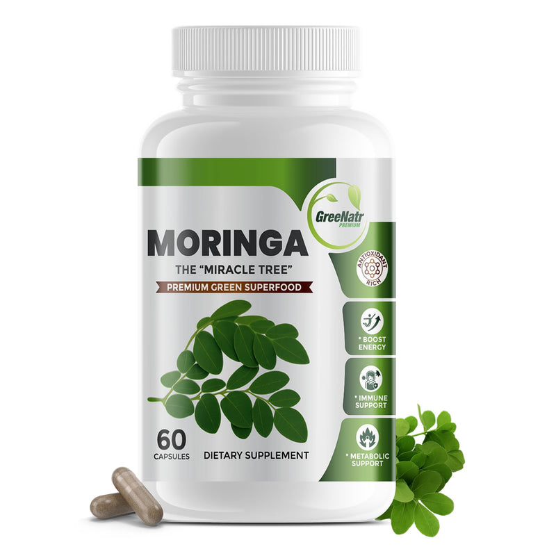 Pure Moringa Oleifera Green Superfood Capsules with Vitamin C, Omega 3 & Amino Acids - Boosts Energy, Mood, Memory, Immune Support - Made from Organic Moringa, Non-GMO - 60 Capsules (1 Bottle) | Boosts Energy, Mood, Memory, Immune Support - Made from O...