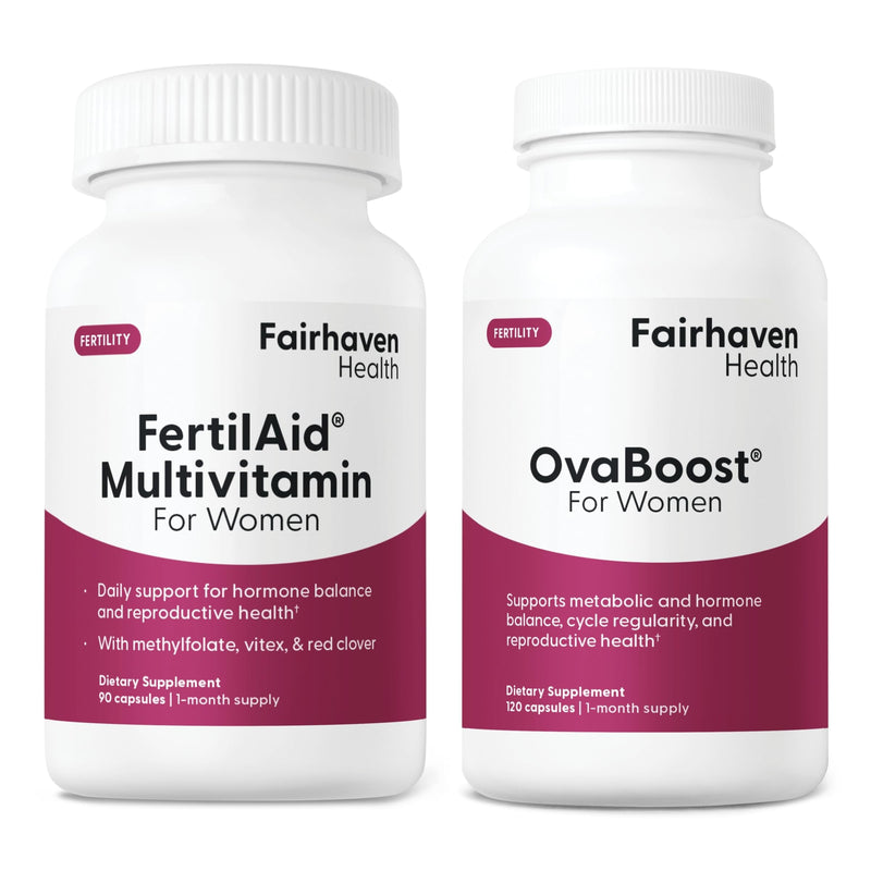 FertilAid for Women & Ovaboost Combo, Female Fertility Supplement & Natural Fertility Vitamin with Myo-Inositol, Vitex & Vitamins to Support Ovulation, Cycle Regularity & Egg Quality, 1 Month Supply