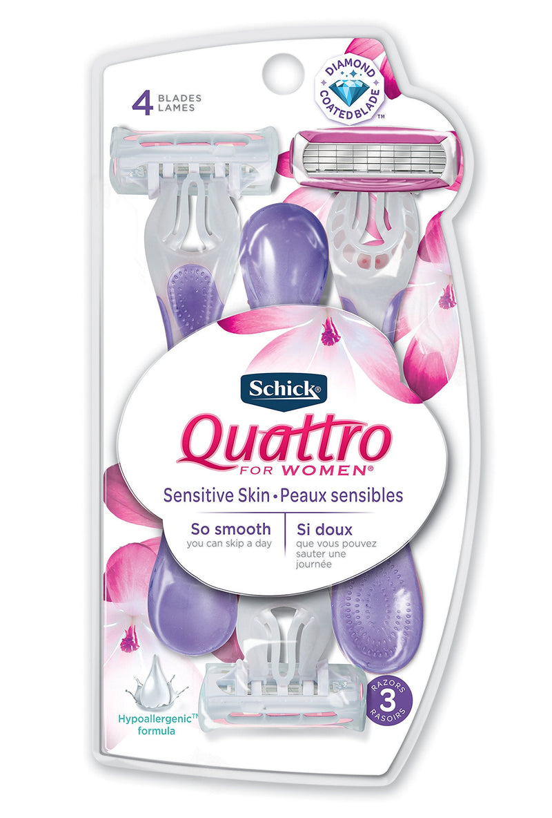 [Australia] - Schick Quattro for Women Disposable Sensitive Skin, 3 Count (Pack of 1) 