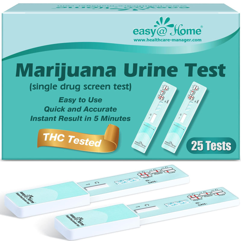 Easy@Home 25 Pack Marijuana Drug Test Kit - Urine THC Test for Home Use | THC Urine Tests (Cannabinoids Test) for Home Use, THC Detox Testing Kits 50ng/mL, Drug Testing Kit Track THC Detox #EDTH-114 25 Count (Pack of 1)