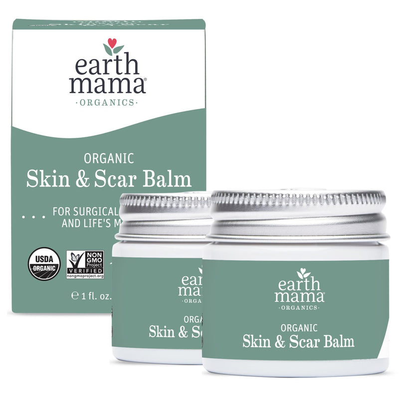 [Australia] - Earth Mama Organic Skin & Scar Balm |C-Section Recovery Skin Care, Pregnancy Stretch Mark Scar Cream with Organic Jojoba Oil, Tamanu Oil & Gotu Kola (2-Pack) 1 Fl Oz (Pack of 2) 
