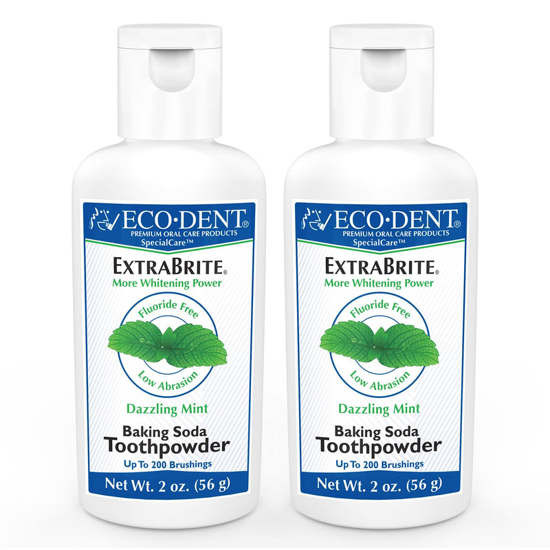 [Australia] - Eco-Dent ExtraBrite Baking Soda Toothpowder, Mint - Fluoride-Free Toothpaste Powder, SLS-Free Tooth Powder with Oxidizing Calcium Peroxide, Whitening Toothpaste Alternative, 2 Oz Ea (Pack of 2) 