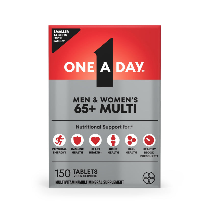 One A Day Proactive 65+, Mens & Womens Multivitamin, Supplement with Vitamin A, C, D, and Zinc to Support Bone Health & Cell Health, Calcium, Folic Acid, Tablet 150 Count 150 Count (Pack of 1)