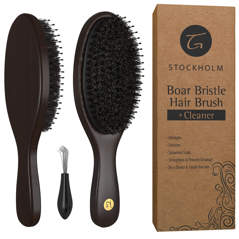 Hair Brush for Men and Women – Natural Boar Bristle Hairbrush Distributes Hair’s Natural Oils for Shine, Nylon Pins for Soft Scalp Massage & Circulation – Stylist Recommended for Healthy, Soft Hair Cherry Wood with Nylon Pins