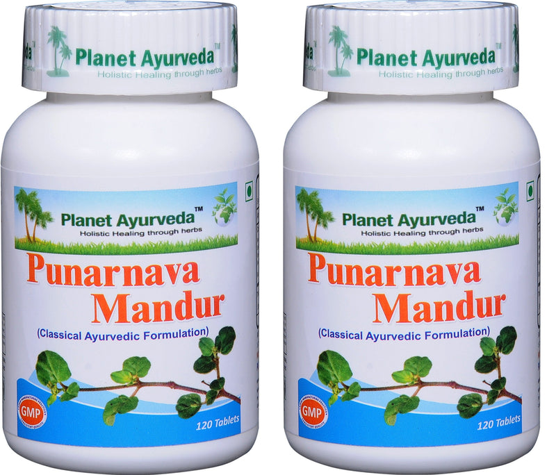 [Australia] - Planet Ayurvda Punarnava Mandur - Herbal Tablets, 100% Natural - 2 Bottles (Each Bottle contains 120 tablets) 