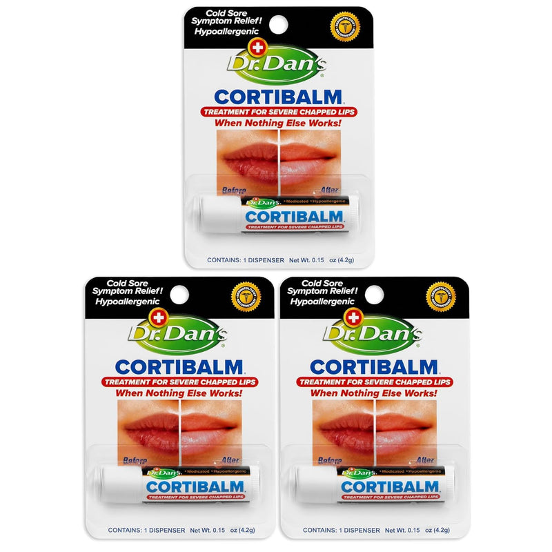Dr. Dan's Cortibalm Hydrating Lip Balm for Severely Chapped Lips 3 Pack | Healing Lip Balm with Beeswax & Vitamin E, Lip Repair for Severely Chapped Lips, Dry Lips Repair, Moisturizing & Hydrating
