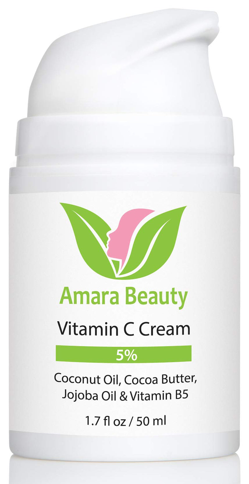 Amara Beauty Vitamin C Cream for Face with Coconut Oil, Cocoa Butter & Jojoba Oil, 1.7 fl. oz. 1.7 Fl Oz (Pack of 1)