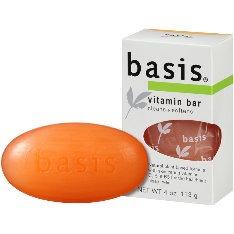Basis Vitamin Bar Soap - Body Wash Bar Cleans and Softens with Vitamin C, E, and B5 - 4 oz. Bar natural plant 4 Ounce (Pack of 1)