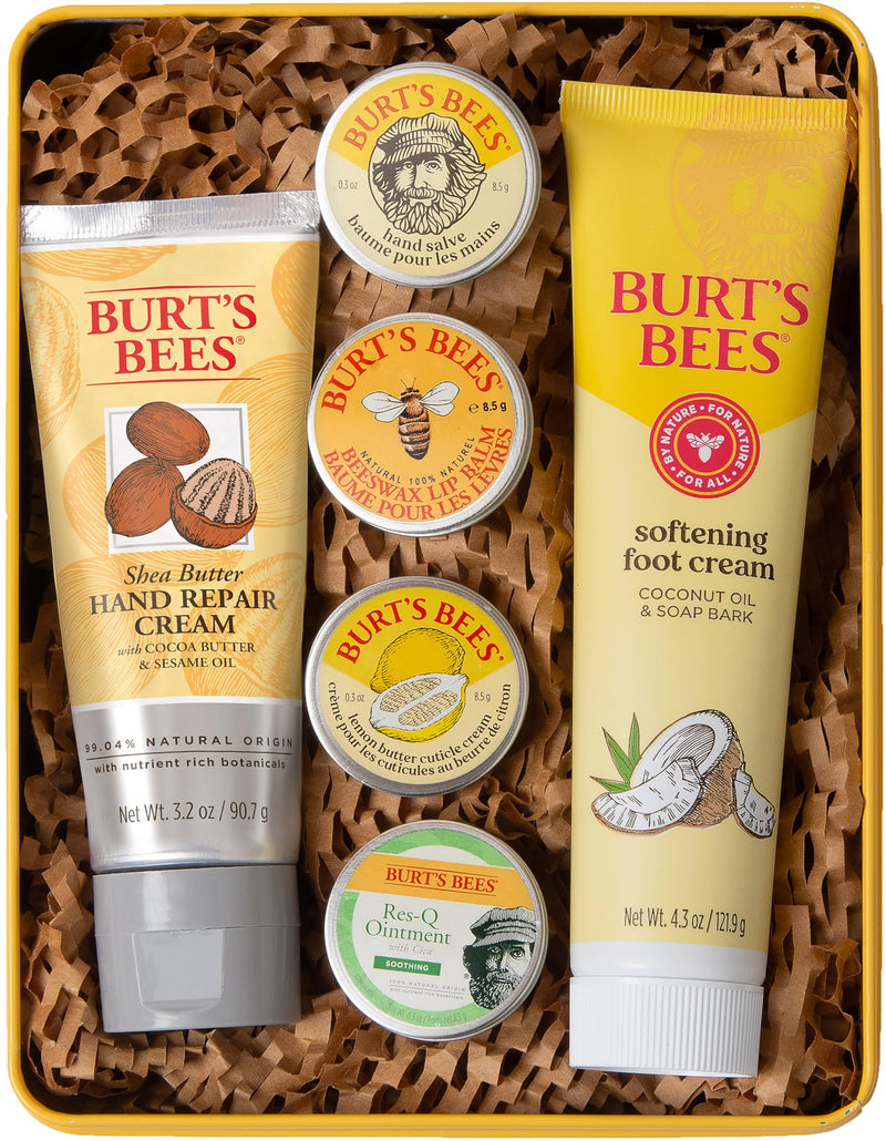 Burt's Bees Classics Gift Set, 6 Products in Giftable Tin | Cuticle Cream, Hand Salve, Lip Balm, Res-Q Ointment, Hand Repair and Foot Cream, Skin Care Essentials Classics Set 6 Piece Set