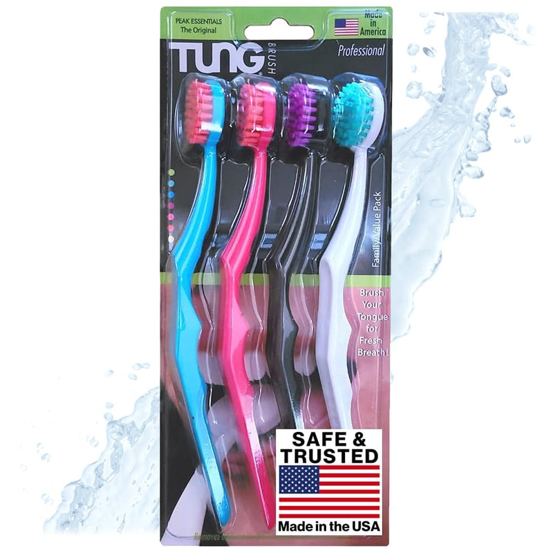 [Australia] - TUNG Plastic Tongue Scraper, Tongue Brush, Tongue Cleaner for Adults, Scrubber, Plastic, Fight Bad Breath and Halitosis | Mouth Odor Eliminator, Tongue Scraper Cleaner, Made in America, 4-Pack 