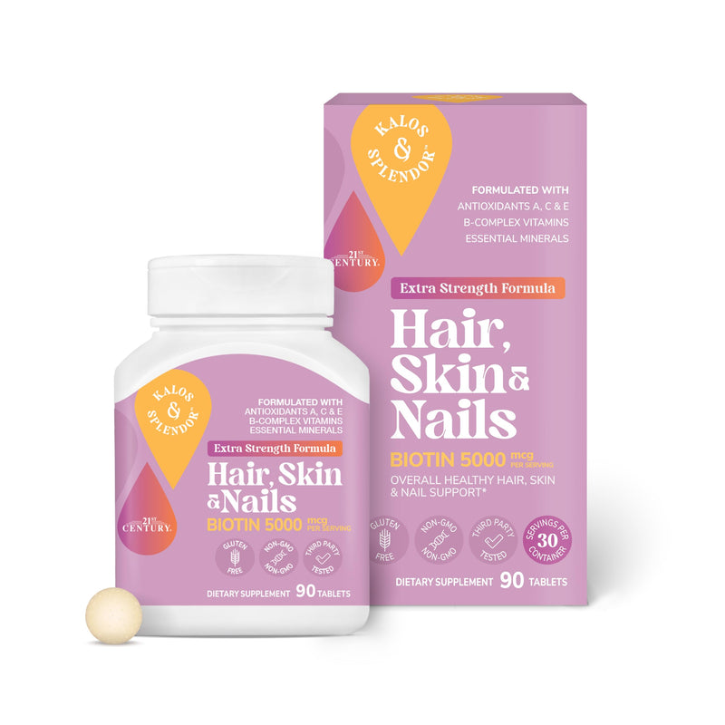21st Century Hair, Skin and Nails Extra Strength Tablets, 90 Count (27847) | Extra-Strength Hair, Skin & Nails Formula with Biotin & Vitamins A, C & E, Beauty Support