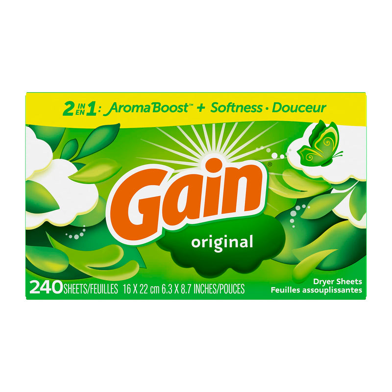 [Australia] - Gain Dryer Sheets Laundry Fabric Softener, Original Scent, 240 Count 240 Count (Pack of 1) 