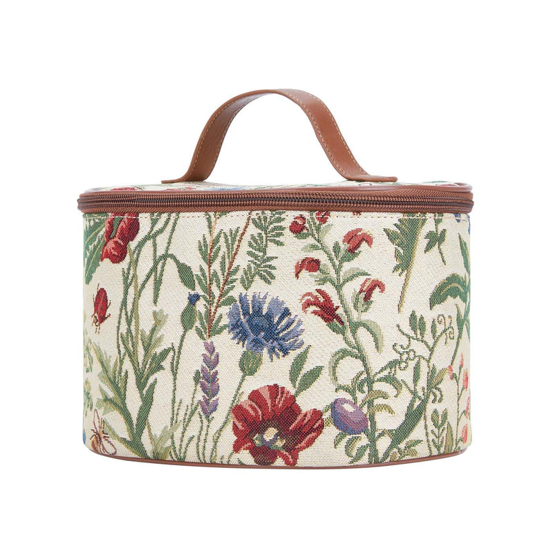 Signare Tapestry Toiletry Bag Makeup Organizer bag for Women with Sunflower Poppy Butterfly Dragonfly Morning Garden Design (TOIL-MGD)