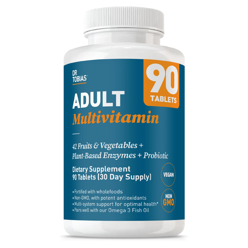 Dr. Tobias Adult Multivitamin for Women & Men 90 Count | Daily Energy & Immune Support | Vitamin Supplement with 42 Fruits & Vegetables + Probiotic + Enzymes | Vegan | 30 Servings 90 Count (Pack of 1)
