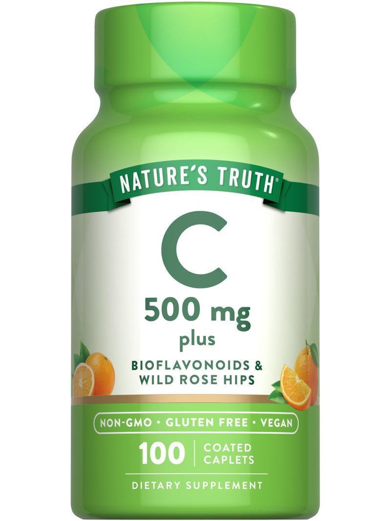 Nature's Truth Vitamin C with Rose Hips and Bioflavonoids | 500mg | 100 Caplets | Vegan, Non-GMO & Gluten Free 100 Count (Pack of 1)