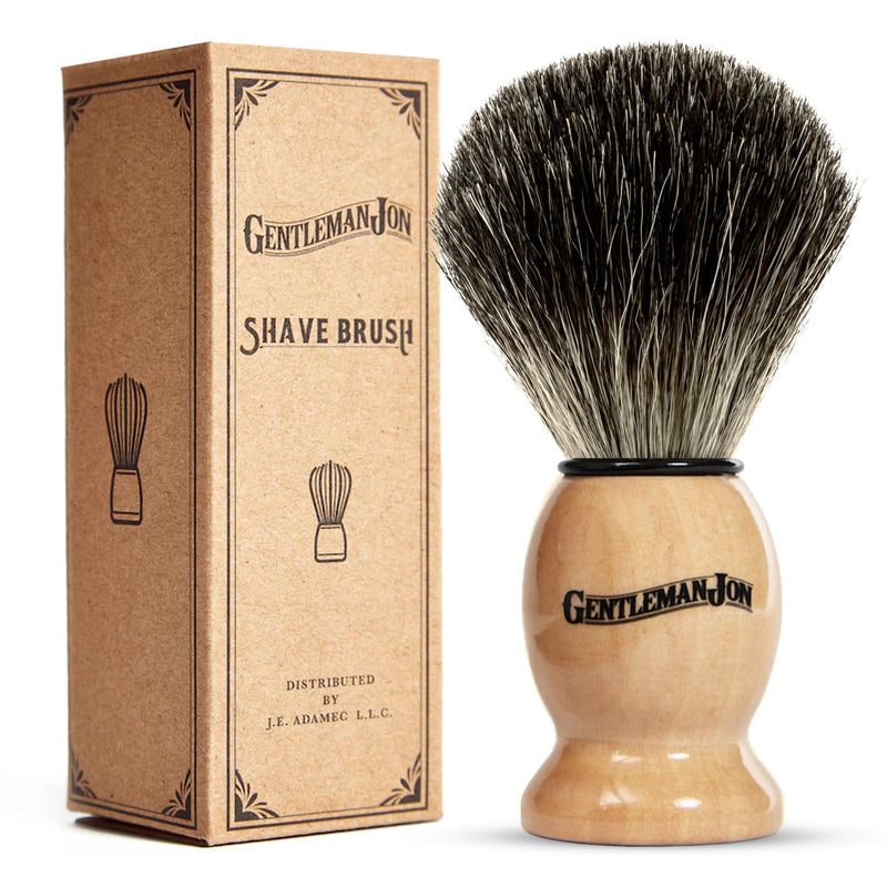 Gentleman Jon 100% Black Badger Hair Shaving Brush for Men – Premium Ergonomic Shave Lather Brush for Wet Shave Using Shaving Cream & Soap – Ideal for Safety Razor, Double Edge Razor, Straight Razor