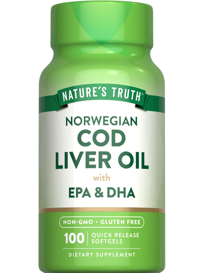 [Australia] - Nature's Truth Norwegian Cod Liver Oil | 100 Softgels | with EPA & DHA | Non-GMO, Gluten Free Supplement 