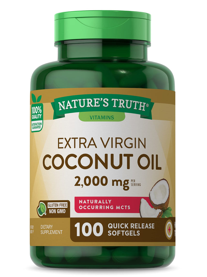 [Australia] - Nature's Truth Coconut Oil Capsules | 100 Softgels | Naturally Occuring MCTs | Non-GMO & Gluten Free 