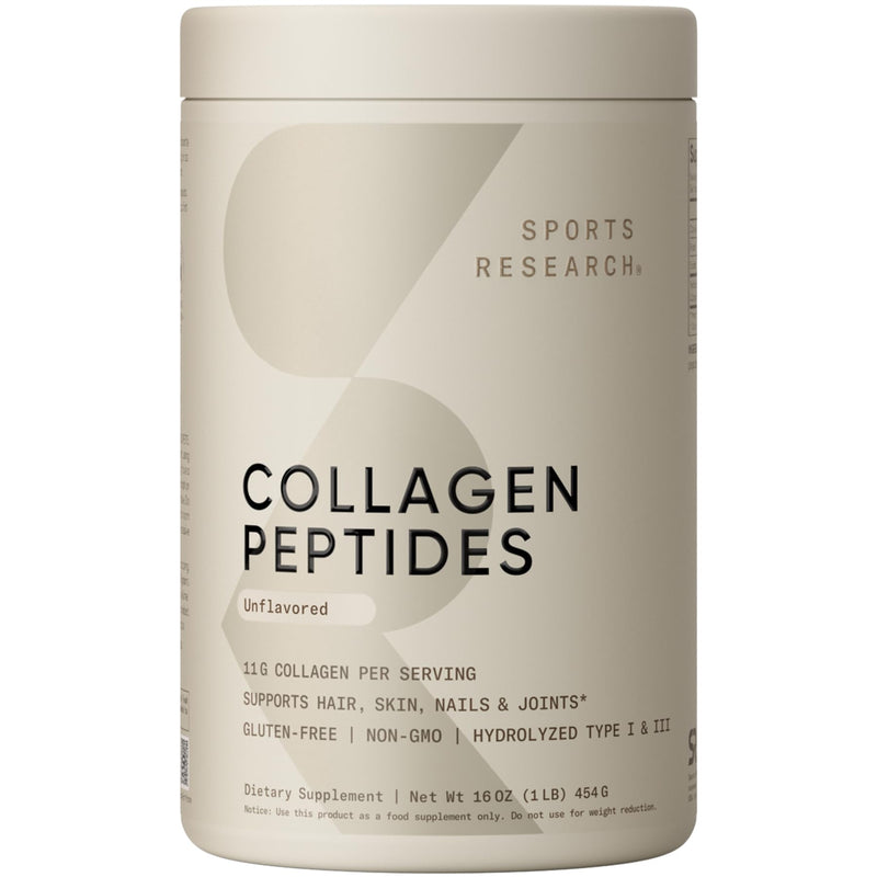 Sports Research® Collagen Peptides Protein Powder 16oz (Unflavored) | 11g Grass-Fed Collagen per Scoop · Hair, Skin & Joint Support · Easy to Mix in Coffee & Shakes - 41 Servings Unflavored 1 Pound (Pack of 1)
