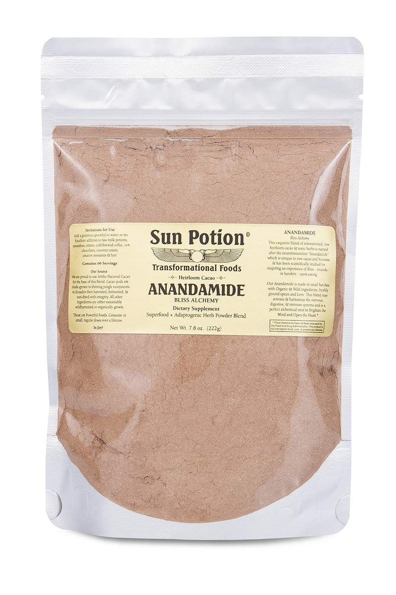 [Australia] - Organic Anandamide 222g by Sun Potion - Raw Unsweetened Cacao Powder and Tonic Herbs - Includes Tocos Ashwagandha Reishi Maca Moringa Turmeric Astragalus Cayenne Cinnamon and Others 
