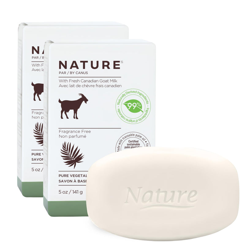 Nature Goat Milk Bar Soap, FRAGRANCE FREE (2-Pack), 5 oz (141 g), With Fresh Goat Milk, Vitamin A, B3, Potassium, Zinc & Selenium, Moisturizing Body Soap 5 Ounce (Pack of 2)