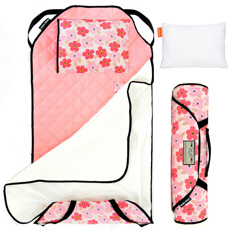 [Australia] - Urban Infant Tot Cot Kids Nap Mat - Toddler Preschool Daycare Bedding Cover with Blanket and Pillow - Poppies Non-Personalized 