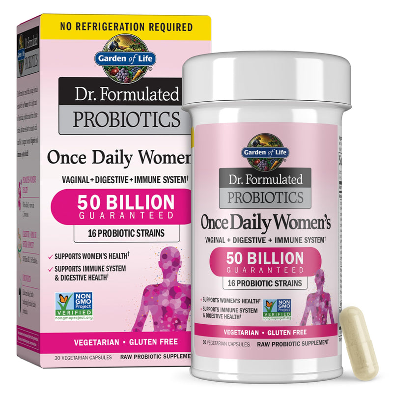 Garden of Life Once Daily Dr. Formulated Probiotics for Women 50 Billion CFU 16 Probiotic Strains with Organic Prebiotics for Digestive, Vaginal & Immune Health, Dairy Free, Shelf Stable 30 Capsules 30 Count (Pack of 1)