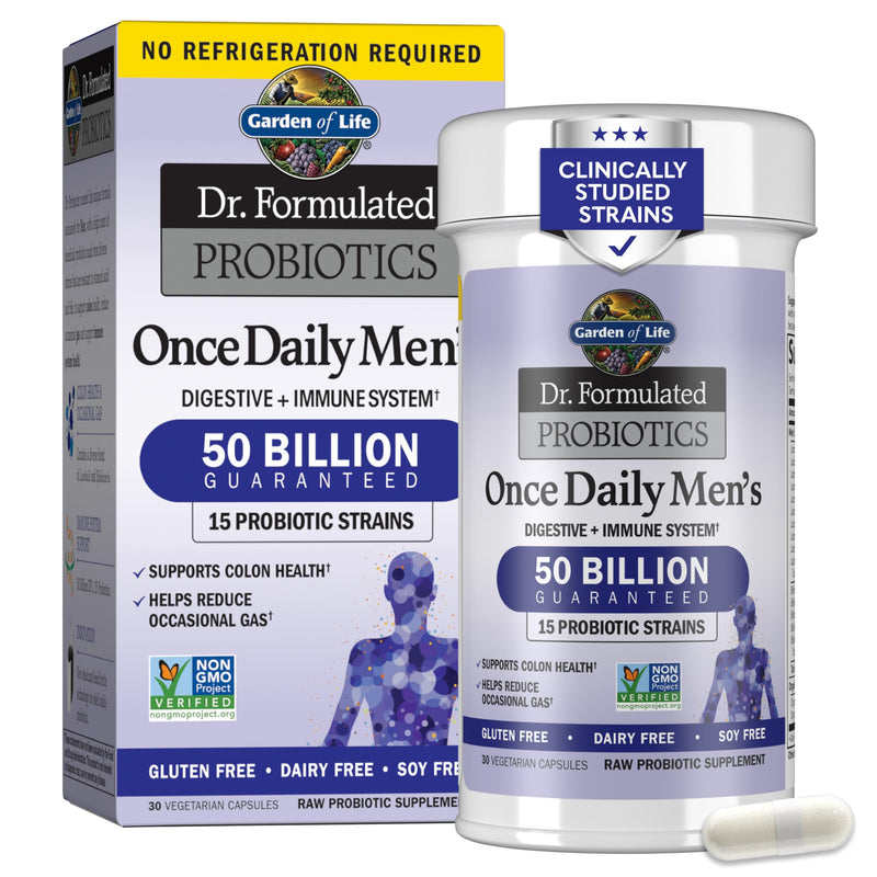 Garden of Life Probiotics for Men, Dr Formulated 50 Billion CFU 15 Probiotics for Digestive Health + Organic Prebiotic Fiber, Colon & Immune Support, Daily Gas Relief, Shelf Stable, 30 Capsules 30 Count (Pack of 1)