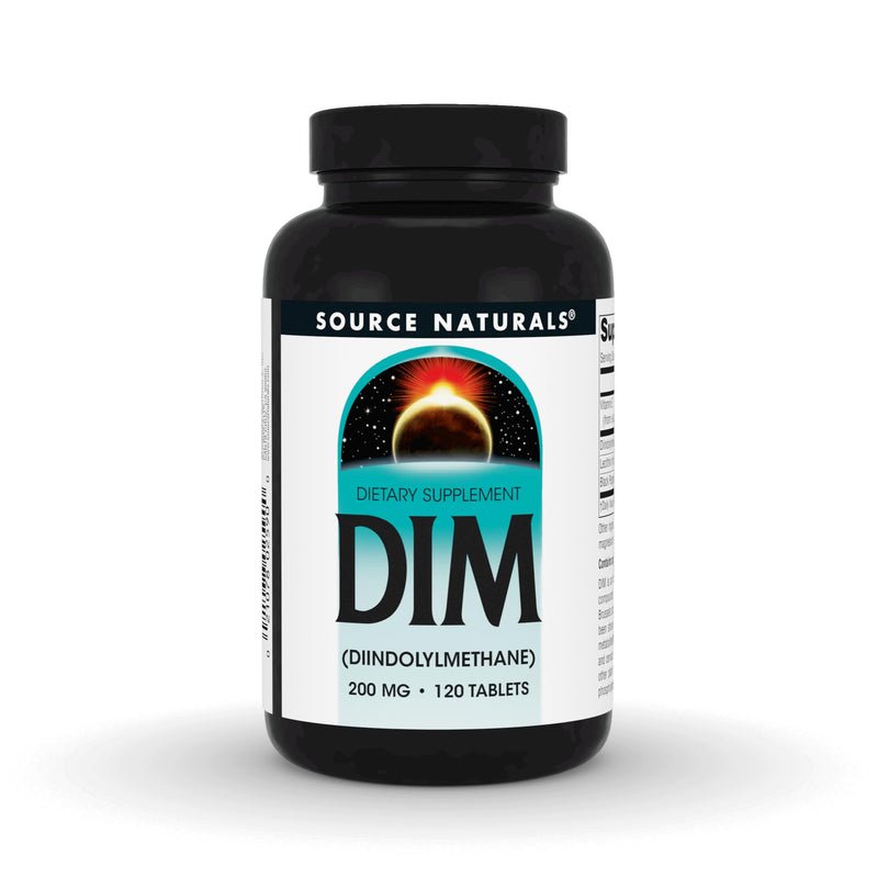 Source Naturals, DIM, Diindolylmethane - 200mg - 120 Tablets | Supports Womens Health | Made With BioPerine, Vitamin E & More | Contains Soy