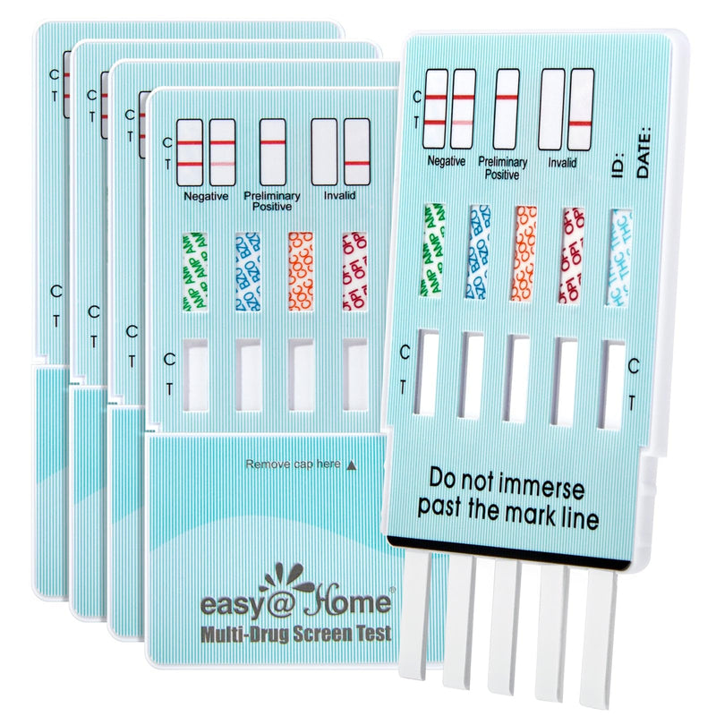 Easy@Home 5 Panel Urine Drug Test Kit, Multi Drug Screening Test, 5 Pack | THC/Marijuana, Cocaine, OPI, AMP, BZO All Drugs Testing in One - Home Use Drug Tests with Results in 5 Mins #EDOAP-754 5 Count (Pack of 1)