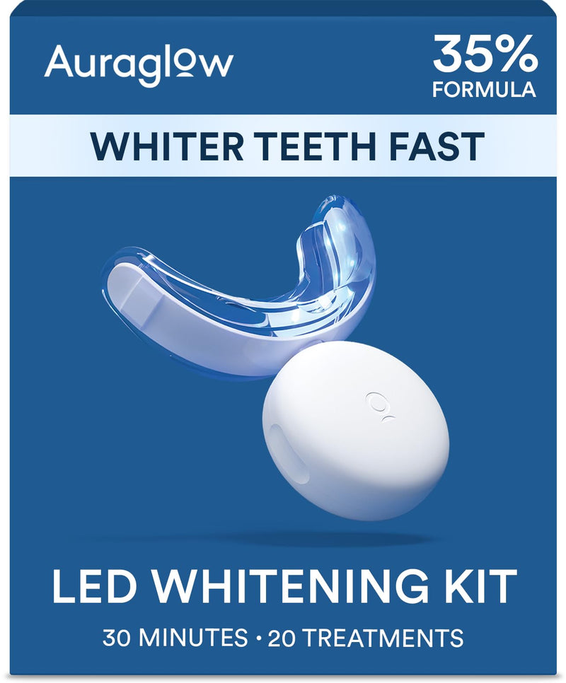 Auraglow Teeth Whitening Kit, LED Accelerator Light, 35% Carbamide Peroxide Teeth Whitening Gel, 20+ Whitening Treatments, Whitens up to 10 Shades in 7 Days Mint