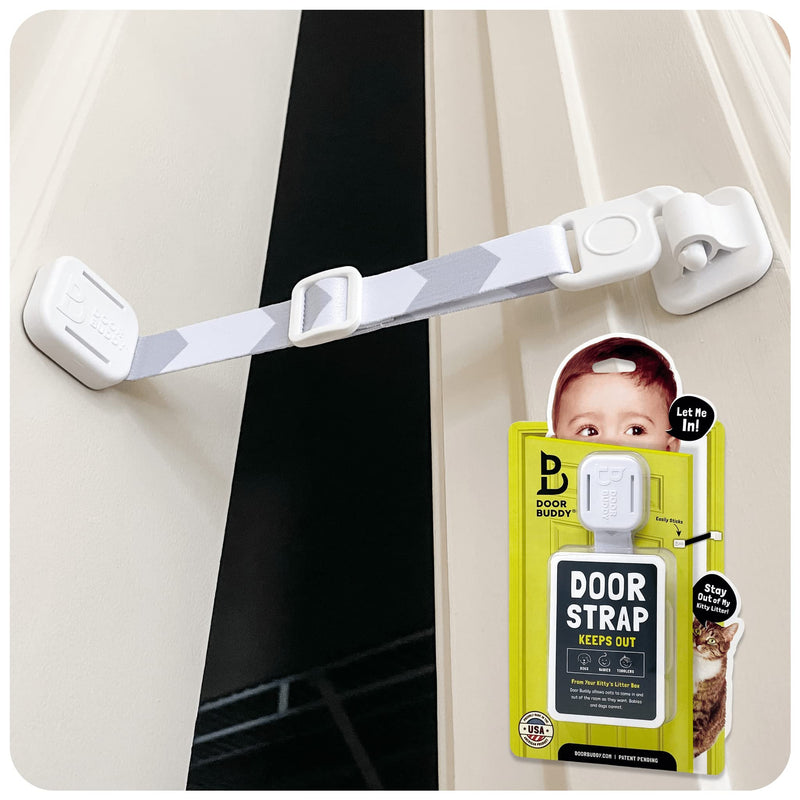 [Australia] - Door Buddy Baby Proof Door Latch for Cats - Grey. Adjustable Cat Door Strap Keeps Baby Out of Cat Food & Litter Box. Simple Child Door Locks for Kids Safety. Baby Gate Cat Door Interior Alternative. 