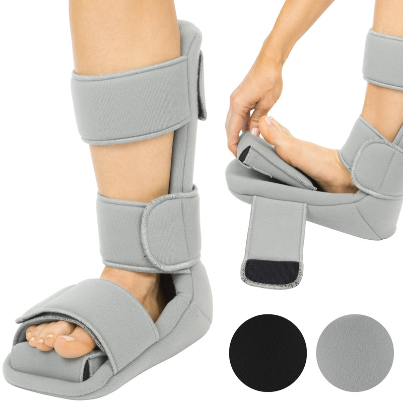[Australia] - Vive Plantar Fasciitis Night Splint Plus Trigger Point Stretch Wedges - Soft Leg Brace Support, Orthopedic Sleeping Immobilizer Stretch Boot (Large: Men's: 8.5-11, Women's: 10-12) Gray Large 