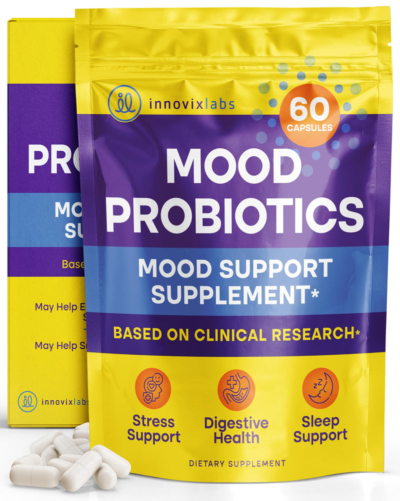 InnovixLabs Mood Support Probiotics for Women & Men (60 Capsules) | Supports Relaxation & Digestive Health, Acidophilus Probiotic w/ Lactobacillus & Bifidobacterium 5 Billion CFU, 30-Day Supply 60 Count (Pack of 1)