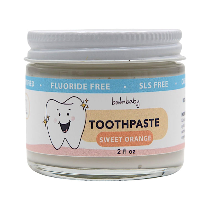 [Australia] - Kids All Natural Fluoride Free Toothpaste by Balm Baby Brand – SLS Free Toothpaste with Xylitol, Vegan, Gluten Free, BPA Free, Glass Jar Zero Waste Children’s Teeth Paste (Orange) Sweet Orange 