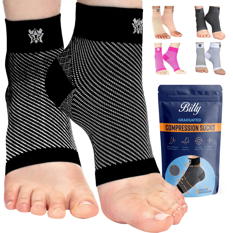 [Australia] - Bitly Plantar Fasciitis Compression Socks for Women & Men - Best Ankle Compression Sleeve, Nano Brace for Everyday Use - Provides Arch Support & Heel Pain Relief (Black, Medium) Black 1 
