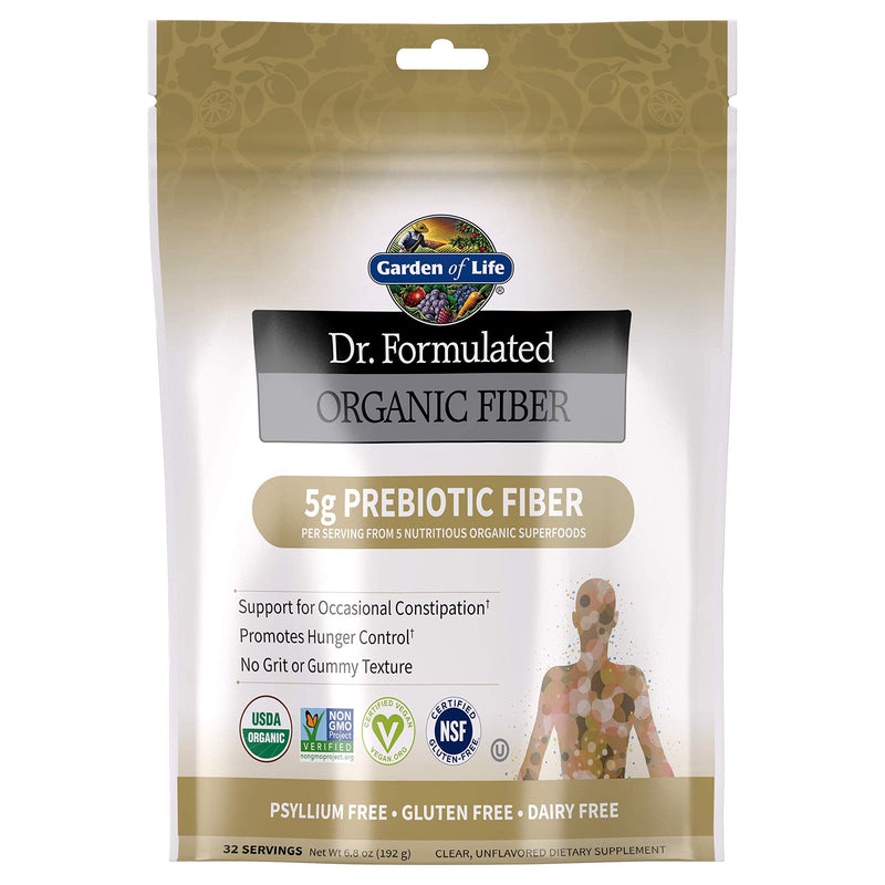 [Australia] - Garden of Life Dr Formulated Organic Fiber Supplement Powder Unflavored, Sugar Free, Psyllium Free Prebiotic Superfoods, Constipation Relief and Hunger Control for Men and Women, 32 Servings 32 Servings (Pack of 1) 