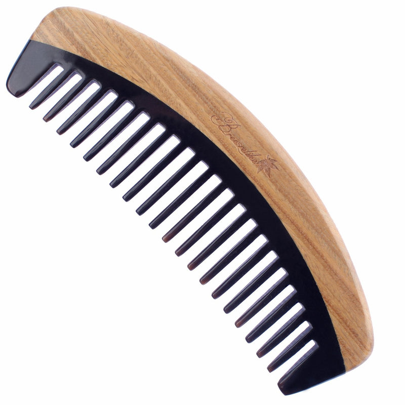 Breezelike Hair Comb - Wide Tooth Wooden Detangling Comb for Curly Hair - No Static Sandalwood Buffalo Horn Comb for Men and Women Black Buffalo Horn Wide Tooth