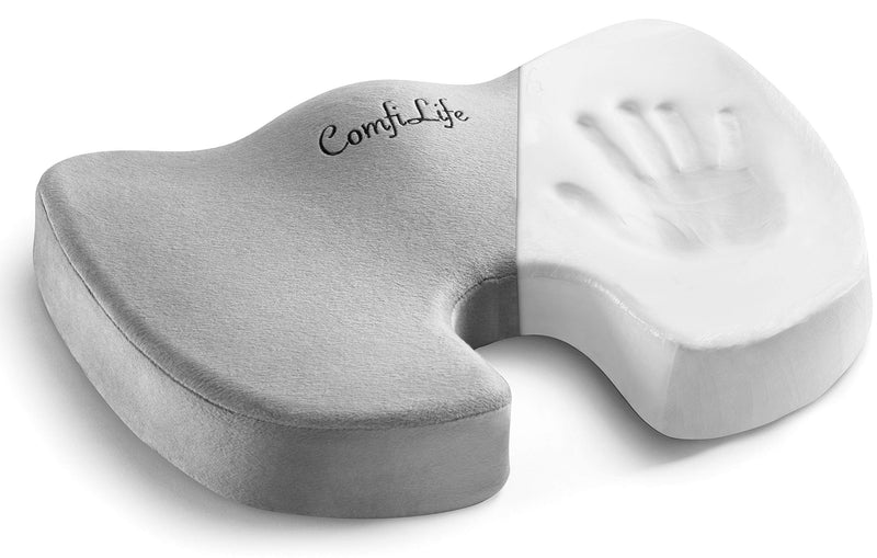 [Australia] - ComfiLife Premium Comfort Seat Cushion - Non-Slip Orthopedic 100% Memory Foam Coccyx Cushion for Tailbone Pain - Cushion for Office Chair Car Seat - Back Pain & Sciatica Relief (Gray) Gray 
