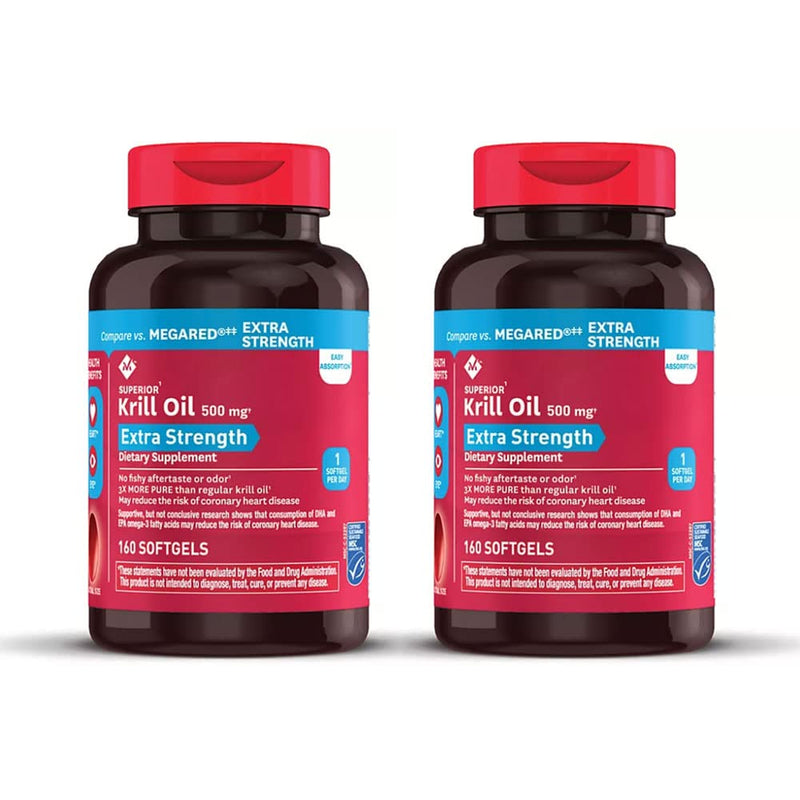 [Australia] - Member's Mark Extra Strength Omega-3 Krill Oil Softgels, 500mg (2 Bottles (320 softgels)) 160 Count (Pack of 2) 