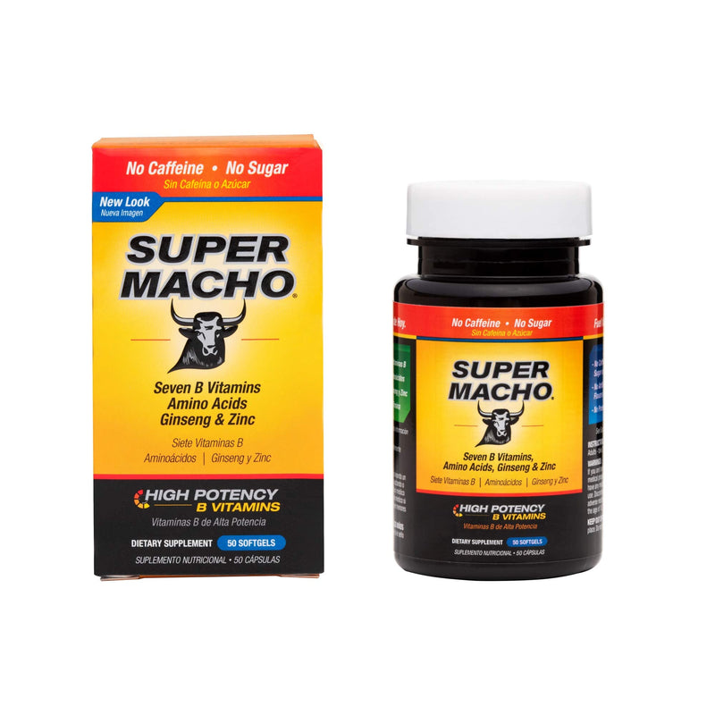 Super Macho Dietary Supplement Zinc & B-Vitamins, Made in USA, 50 Softgels | Zinc Supplement, B Complex, High Potency Zinc, Ginseng, L-Tyrosine, Amino Acids, Sugar Free, Caffeine Free, Men's Formula 50 Count (Pack of 1)