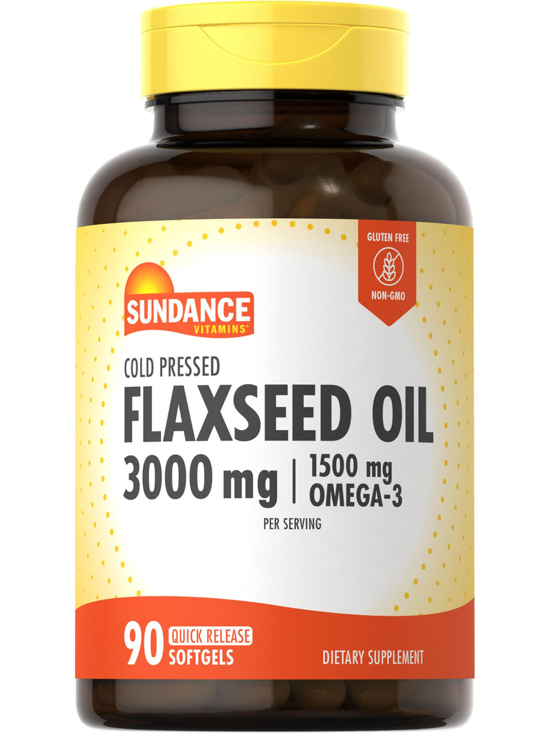 [Australia] - Sundance Flaxseed Oil 3000mg | 90 Softgels | with 1500mg Omega-3 | Cold Pressed | Non-GMO and Gluten Free Supplement 